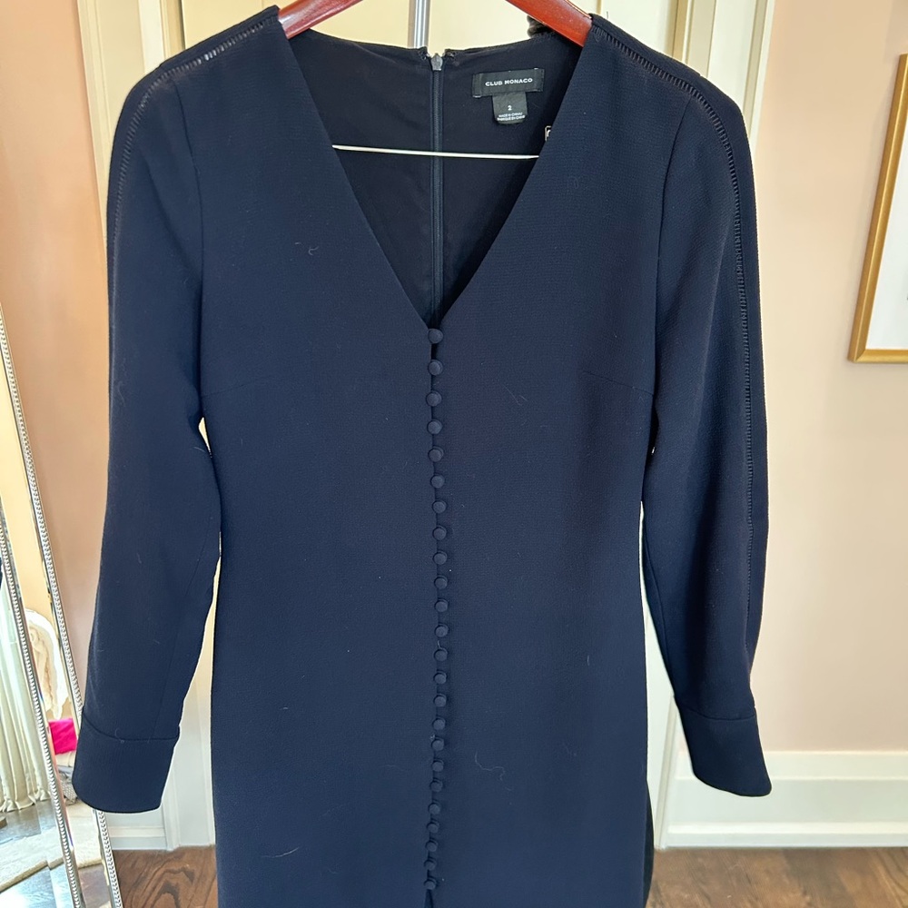 Club Monaco Blue Sheath Dress V-Neck Long Sleeve